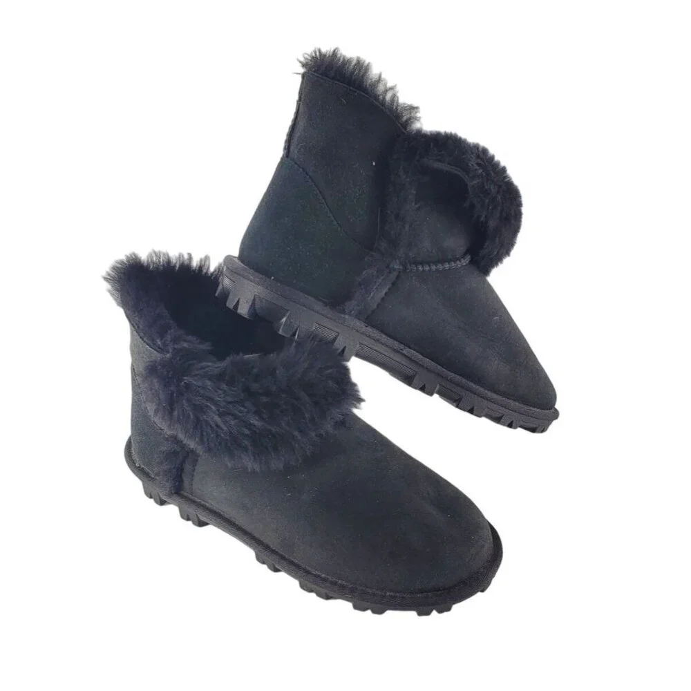 Kirkland 8 Real Fur Short Boots Womens Shearling Suede Shoe Winter Snow Outdoor